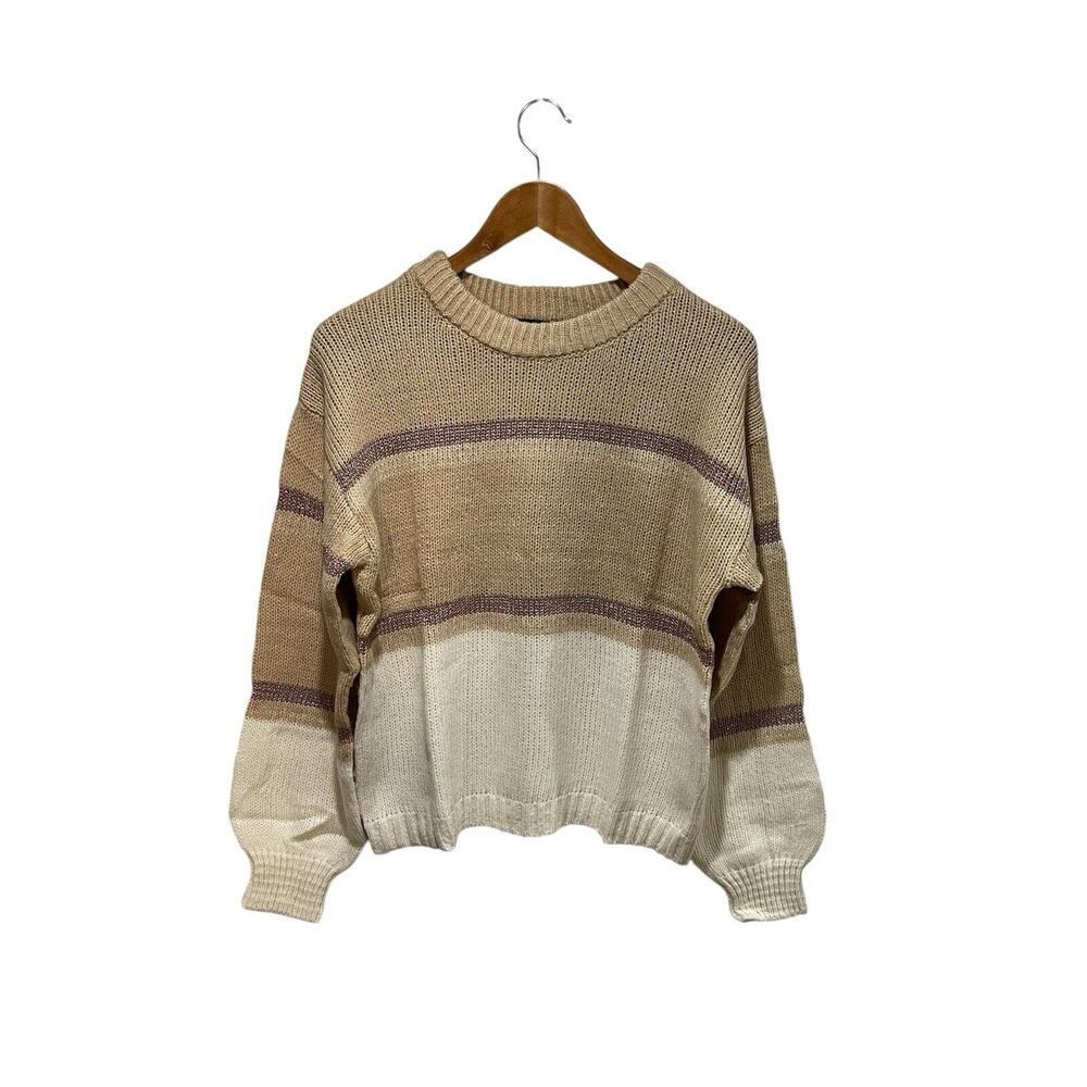 NWOT Love Ellie Knit Striped‎ Sweater M Neutral Sparkle Tan